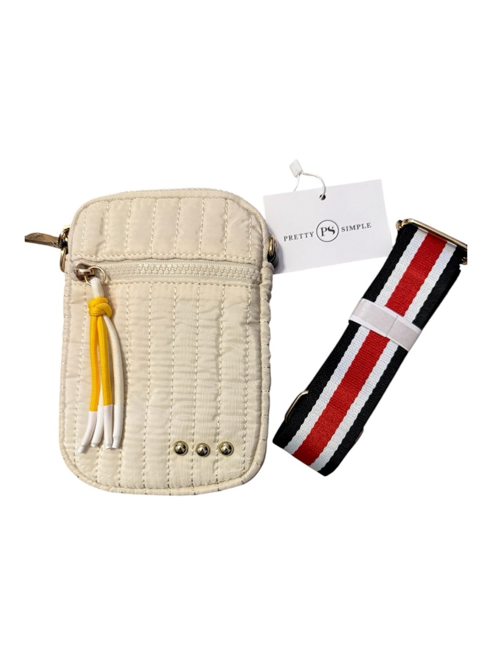 Pretty Simple Quilted Crossbody Pouch in Cream with Yellow / White Tassel
